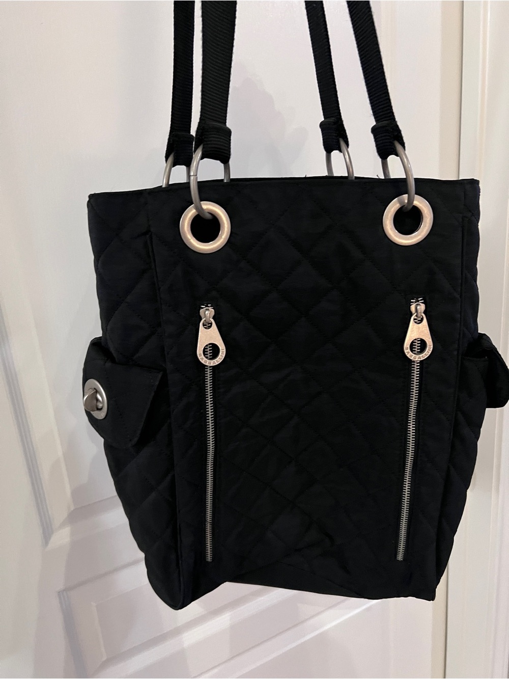 Baggallini Black Quilted Tote Bag with Silver Hardware - Travel Bag